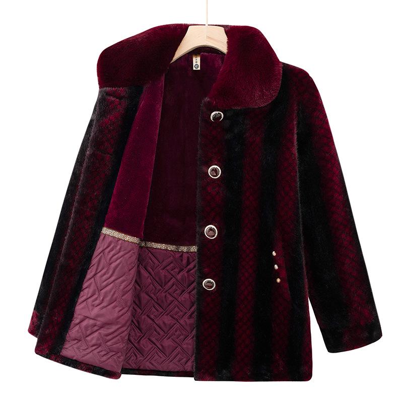 Grandma Winter Faux Mink Velvet Coat - New Style Fur Collar Jacket for Middle-Aged & Elderly Women, High-End Mom's Warm Clothing