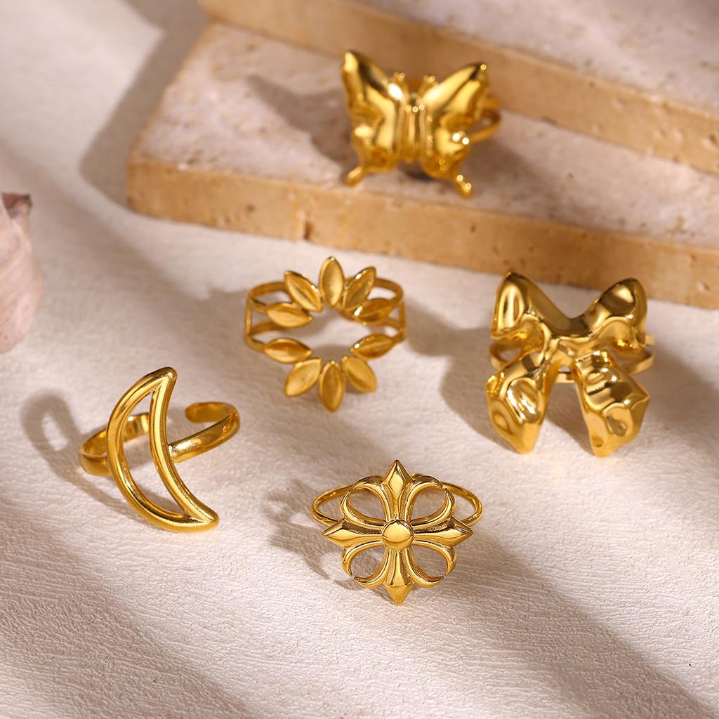 Geometric Hollow Gold Color Waterproof Rings 2026 For Women Stainless Steel Butterfly Daily Elegant Anillos Party Jewelry Gifts