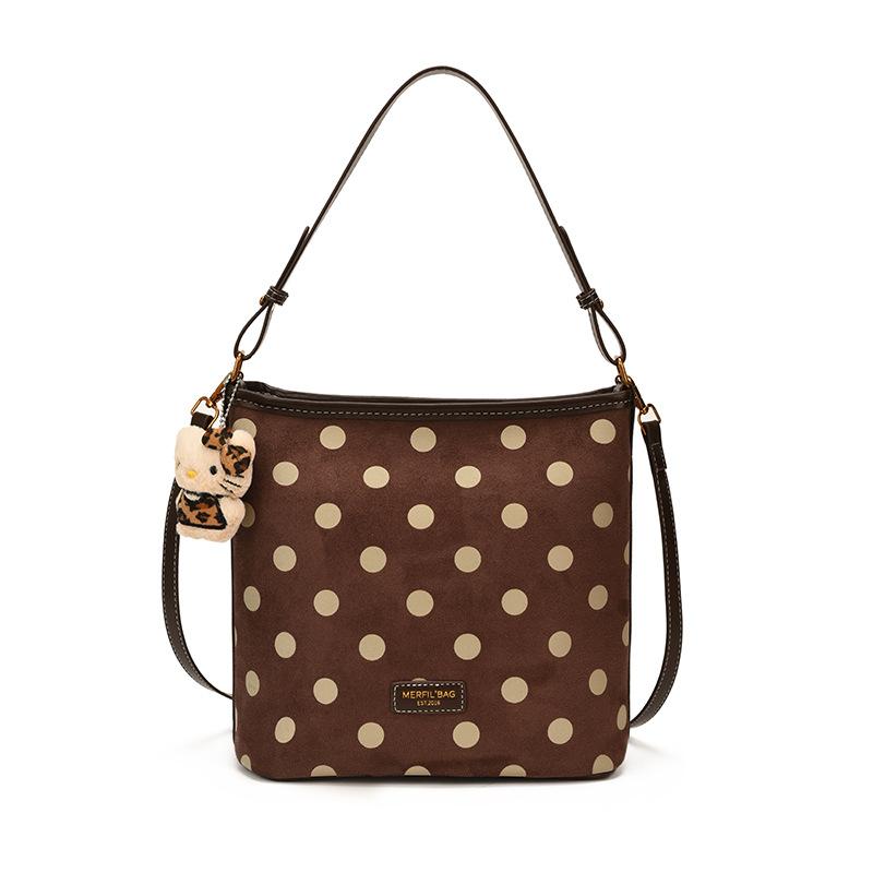 Korean Version Of Polka Dot Tote Bag Casual Temperament Large Capacity Female Foreign Style Retro Shoulder Bag Underarm Bag Bucket Bag