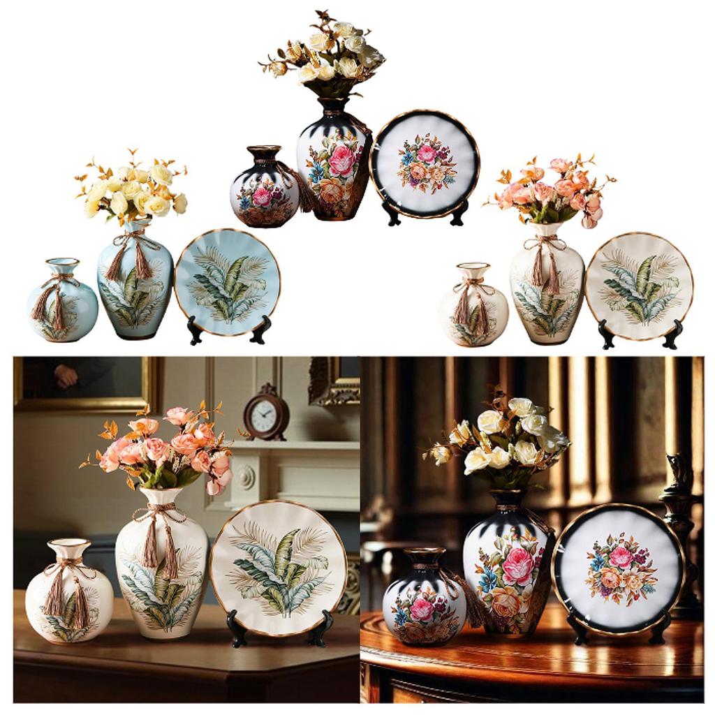 Zestaw ceramicznych wazonów na kwiaty Wszechstronne rękodzieło Dekoracyjne z okrągłą tacą na biurko Blat Dekoracja centralna Sypialnia Wystrój wiejski