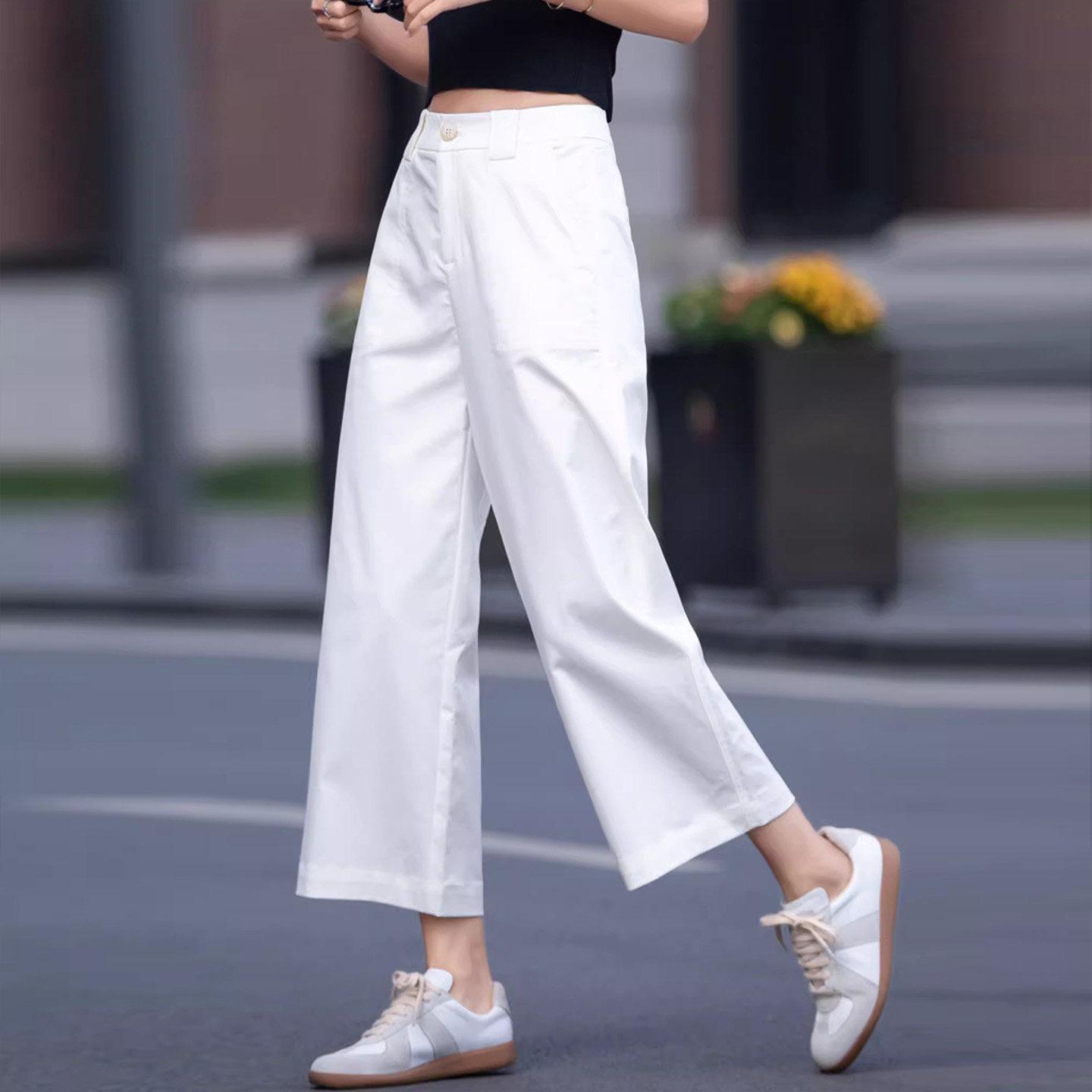 Women s Dark Blue Wide-Leg High-Waisted Slimming Cropped Casual Ice Silk Pants 2XL