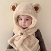 2-6Y Kids Cartoon Bear Hooded Hat and Scarf Combo - Thickened Warm Ear Protection for Skiing, Parties, Outdoor Activities