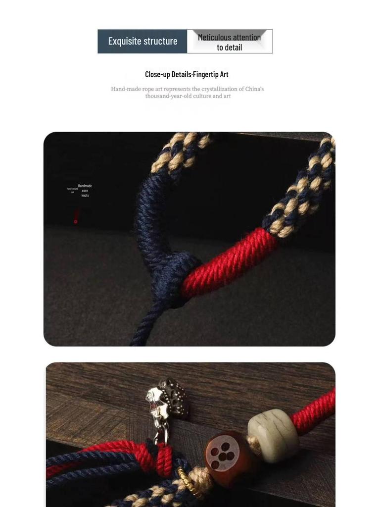 Luxury Tibetan Handmade Dzi Bead Pendant Necklace with Adjustable Cotton Rope