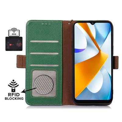 For Xiaomi Poco C55 4G/Redmi 11A 4G/Redmi 12C 4G Genuine Leather Phone Case RFID Blocking Wallet Phone Stand Cover
