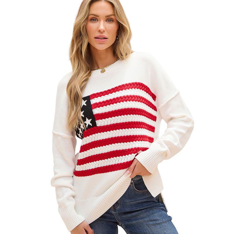 European and American Fashion American Flag Knitted Pullover Women 2025 Winter New Loose All-Match Drop Shoulder Sweater Women