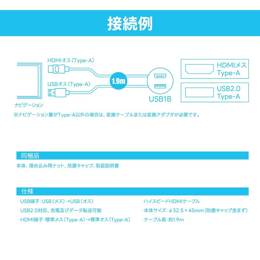 BeatSonic Extension Cable USB18 for Transforms a spare switch hole into a input port for Compatible with Type A car connectors on the back of your
