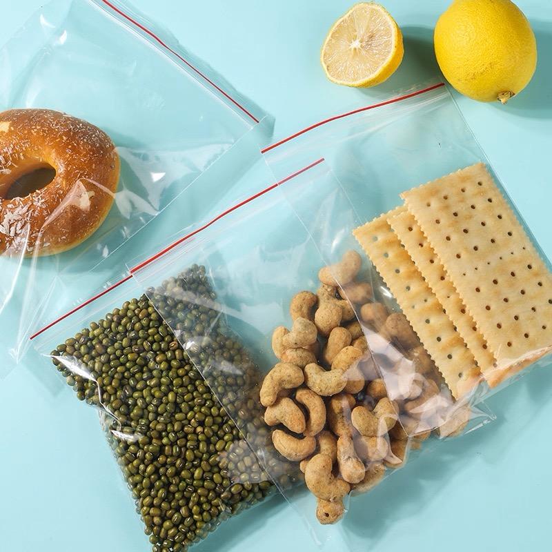 Pungă transparentă auto-sigilantă cu 8 fire din plastic polietilenă sigilabilă cu fermoar pentru depozitare alimente, ambalare proaspătă, reutilizabilă, dimensiuni multiple