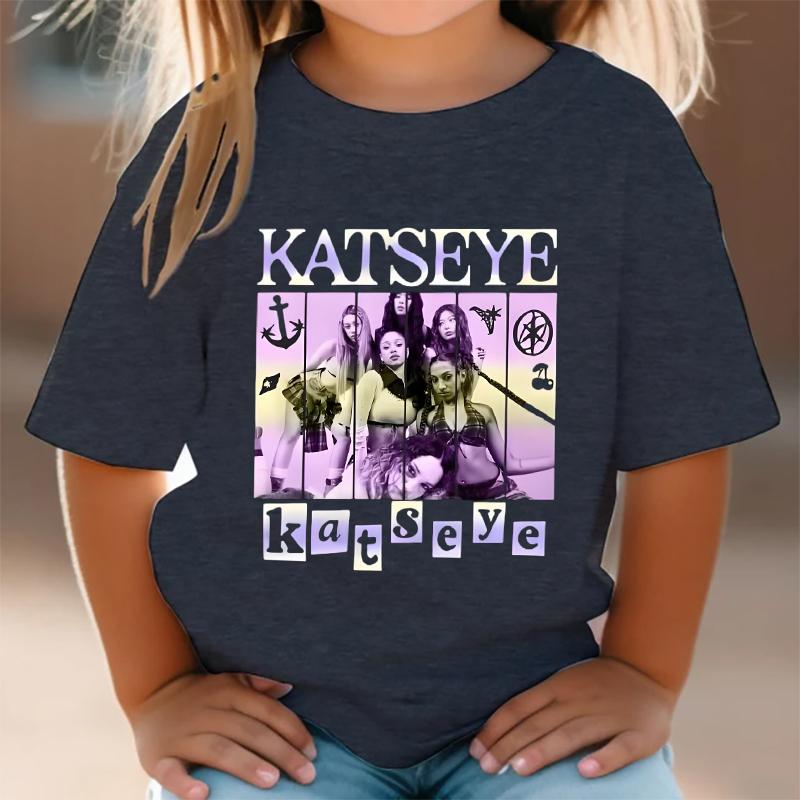 Girl Group KATSEYE Print T-Shirt Boys Girls Casual Tee Shirts Summer O-Neck Tops 2026 Summer Short Short Fashion Kids Clothes