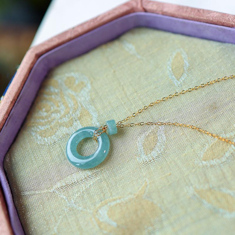 High-End Delicate Jade Blue Pendant Necklace: 925 Sterling Silver Gold-Plated Clavicle Chain