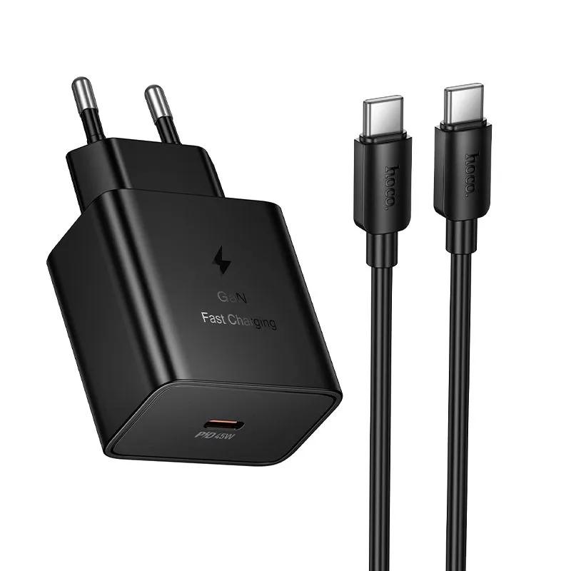 HOCO N77 GaN PD 45W Fast Charger Kit, USB‑C Wall Charger EU Plug with USB‑C Cable Included