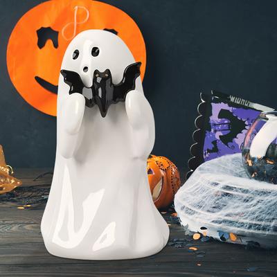 Statuie fantomă de Halloween, fantomă înfricoșătoare, sculptură de birou, rășină, decor de masă, fantomă în picioare de Halloween, decor de birou pentru acasă