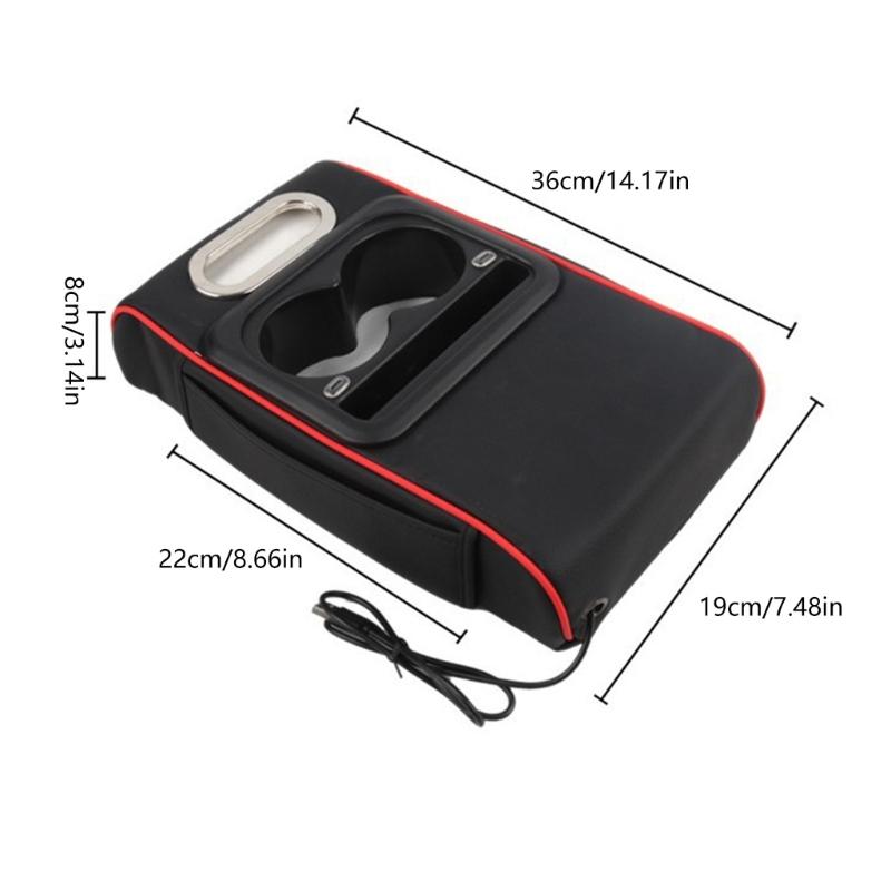 Multifunctional Auto Armrest Box Pad Leather Cushion with 2 Fast Charging USB Port And Storage Space