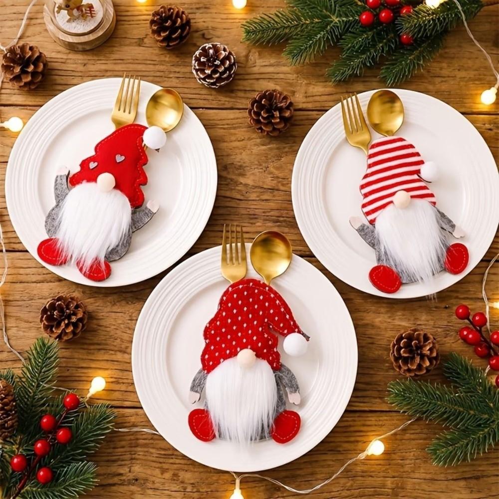 Felt Material X-mas Cutlery Pocket Santa Claus Tableware Storage Device Festive Occasion