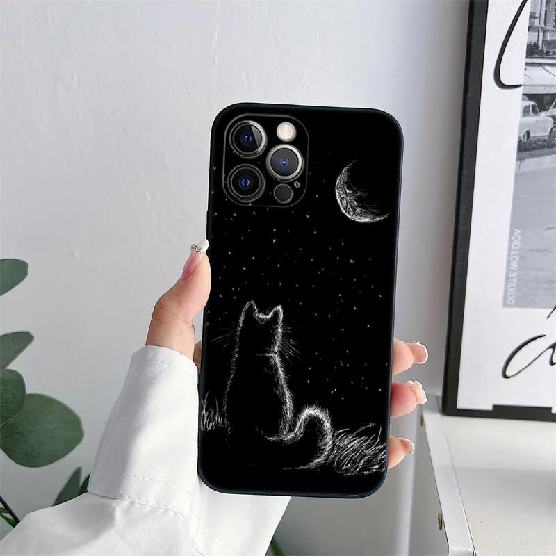 Black Cats Phone Case for iPhone 11 15 Pro Max Case Coque 14 Plus 13 Pro 12 11 X XS XR 7 8 SE 2020 15Pro Cute Cat TPU Soft Cover