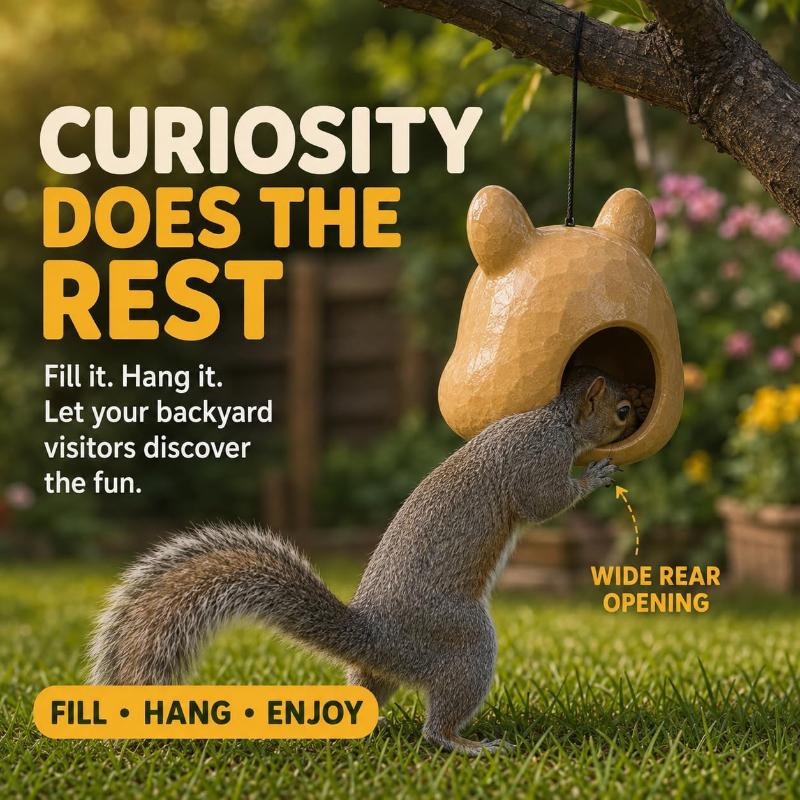 3D Printed Cute Squirrel Head Feeder Fun Animal Face Hanging Pendant Feeder Outdoor Garden For Home Decoration Gifts