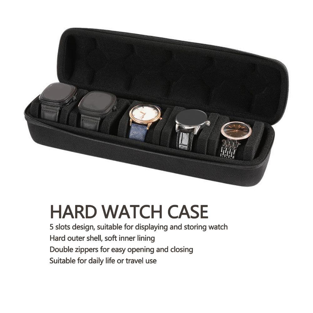 Protective 5 Slots Hard Watch Case with Protective Pillow and Zipper Black Watch Storage Box Watch Organizer Organizer Box
