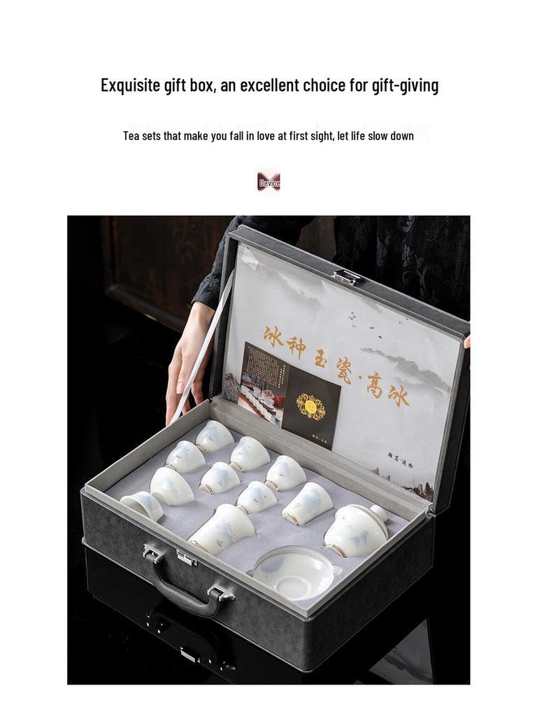 High-End Puyu Light Luxury Dehua White Porcelain Kung Fu Tea Set with Mutton Fat Jade Teapot