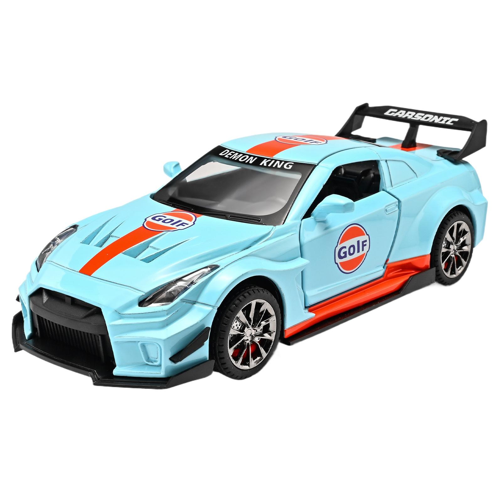 

1/32 Nissan Skyline Ares GTR R35 Alloy Sports Car Model Diecasts Metal Modified Track Raing Car Vehicle Model Sound Light Kids Toy Gift синій