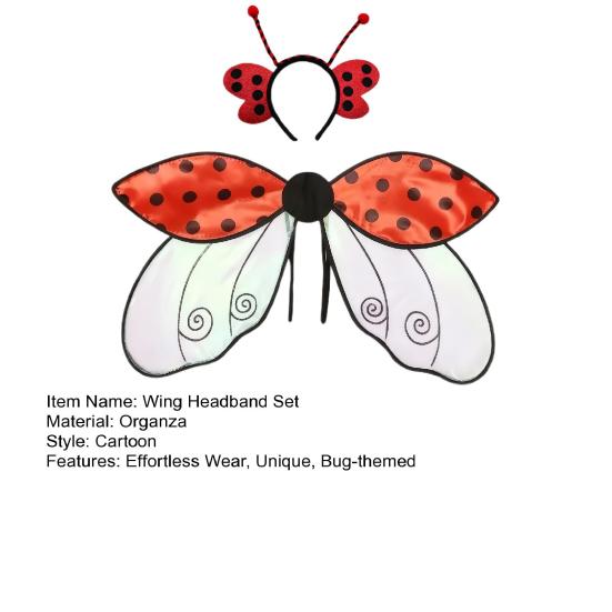 Bee Ladybug Wing Set with Headband Organza Costume Accessories for Kids Adults Dress-Up Party Decor for Performances Holiday Events