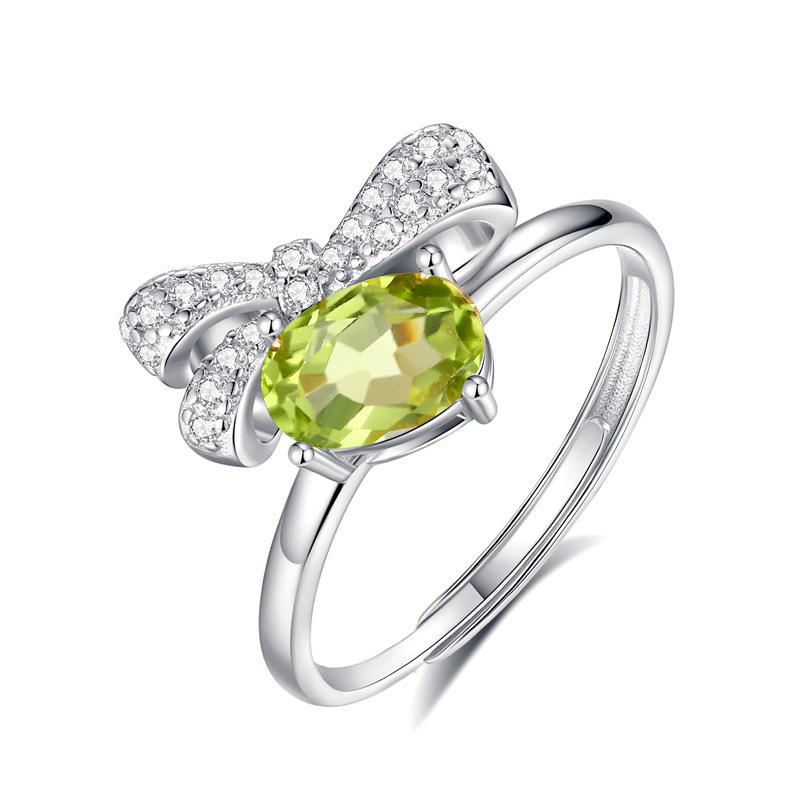 Bow Ring S925 Sterling Silver Ring Women's Fashion Inlaid with Natural Crystal Stone Jewelry Women's Fashion Gift