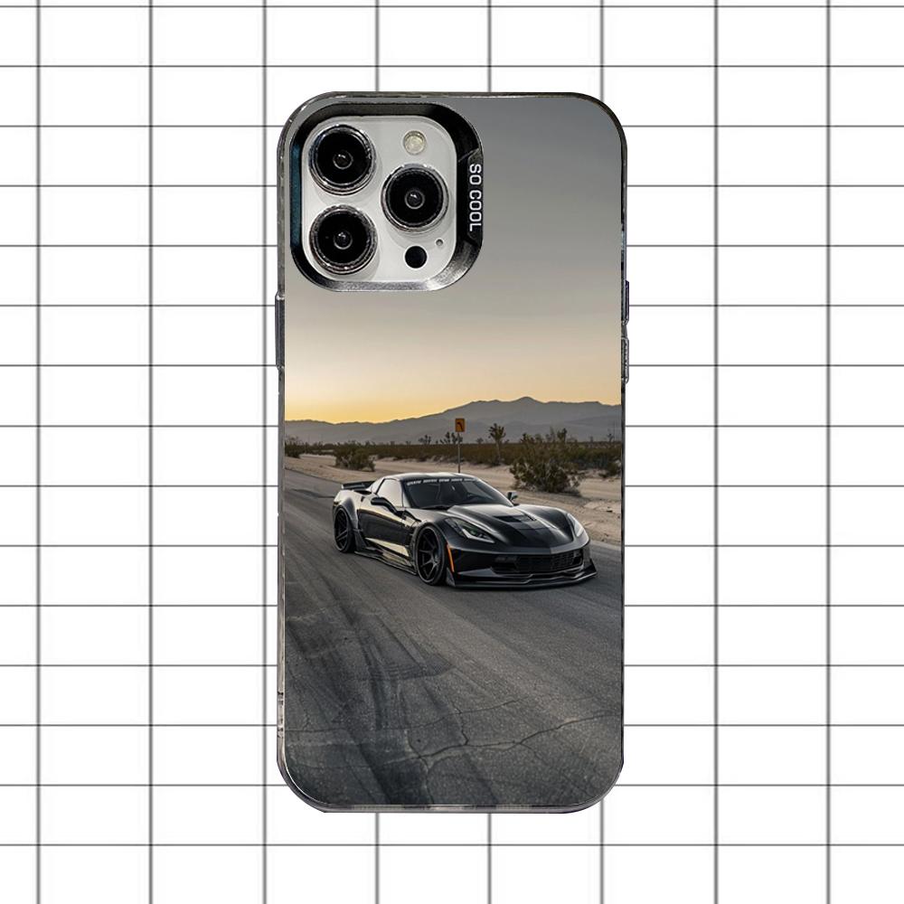 C-CorvetteS C8 C6 Cars Phone Case For iPhone 16,15,14,13,12,11,8,7,Pro,Max,Plus,Mini,XS,SE Anti Fall Black Matte Hard