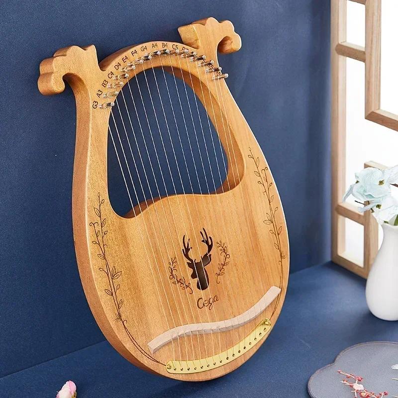 16 Strings Lyre Harp Mahogany Wood Harp Piano Stringed Musical Instrument with Tuning Wrench Spare Strings