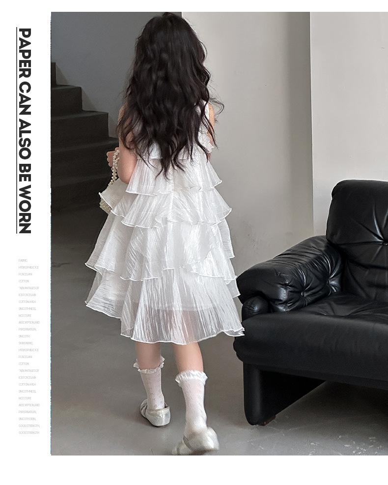 Girls' Shimmering Princess Sleeveless Ruffle Dress - 2026 Summer Holiday New Arrivals for Middle and Older Children