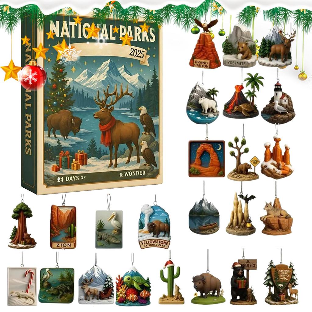 Weihnachtsornament Countdown Niedliche Acrylkalender mit 2D Flachfiguren Spielzeug 24 Tage Festliche Dekoration mit Nationalpark-Themen