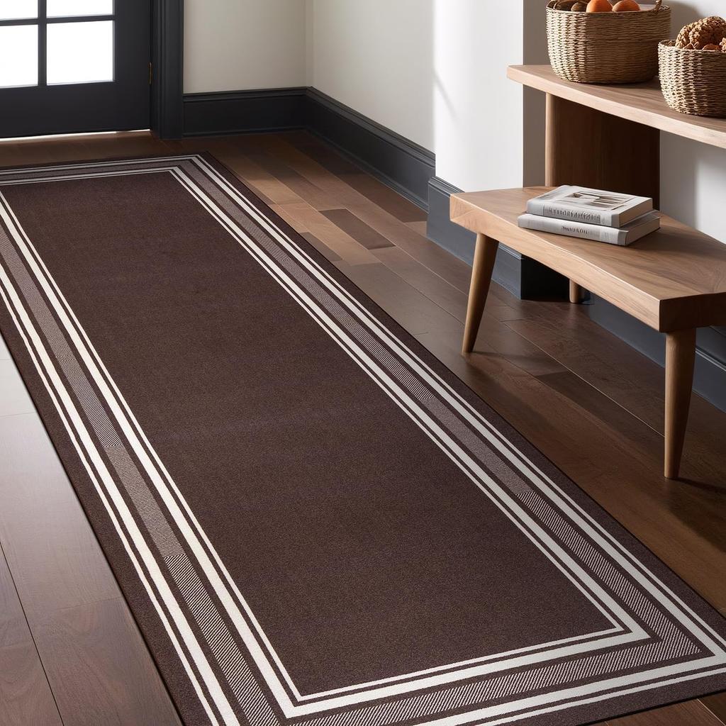 Solid Color Frame Runner Rug Retro Ethnic Style Simple Bedroom Carpet Living Room Floor Mat Bedside Sofa Edge Home Decoration