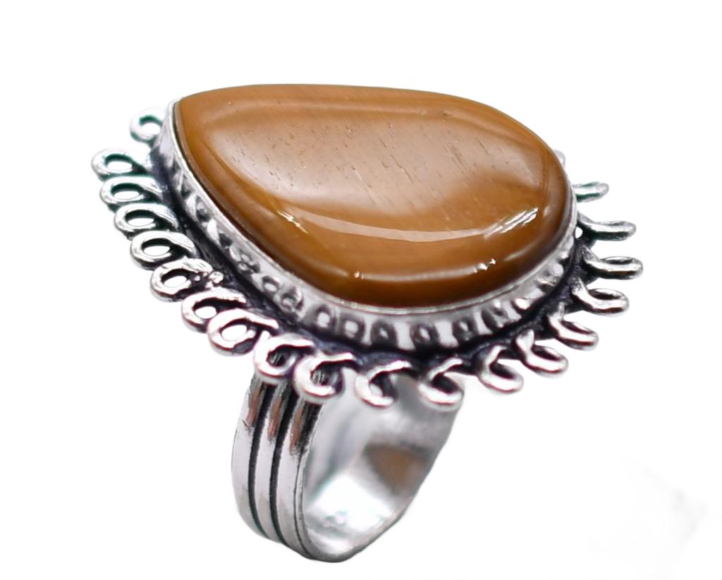 Tiger Eye Natural Gemstone Antique Silver Plated Ring US Size-5.25 R 5195