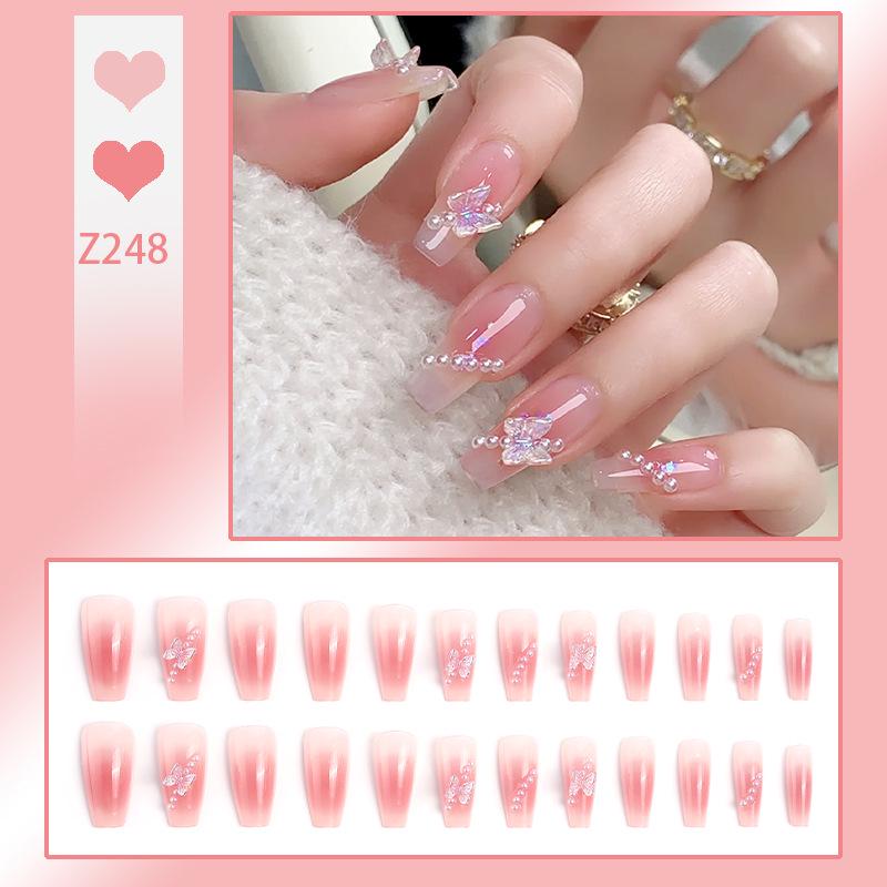 Luxurious Transparent Blush Bubble Rose Press-On Nail Set with Wearable Stickers