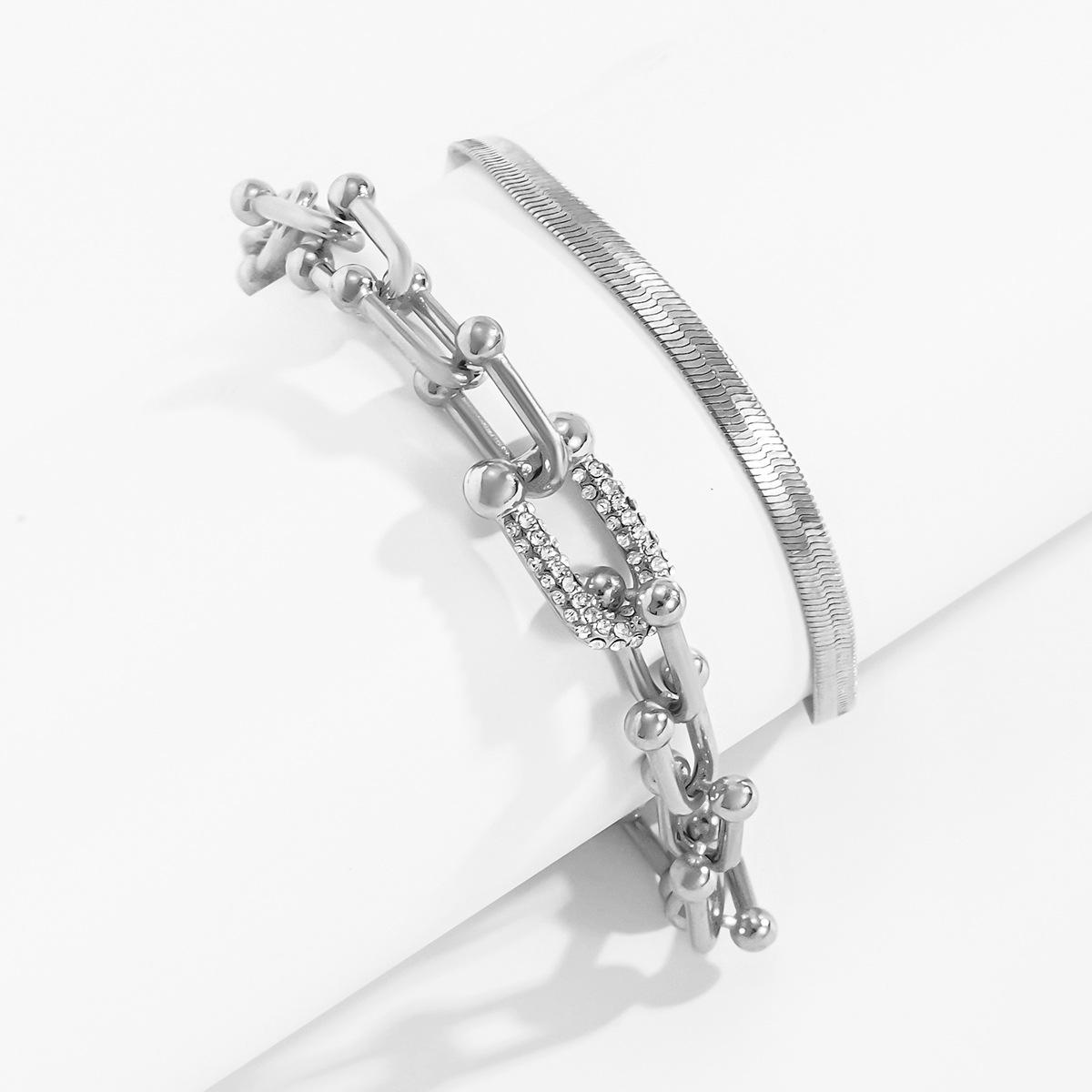 

Fashionable U-shaped buckle bracelet flat snake chain bracelet set золотой