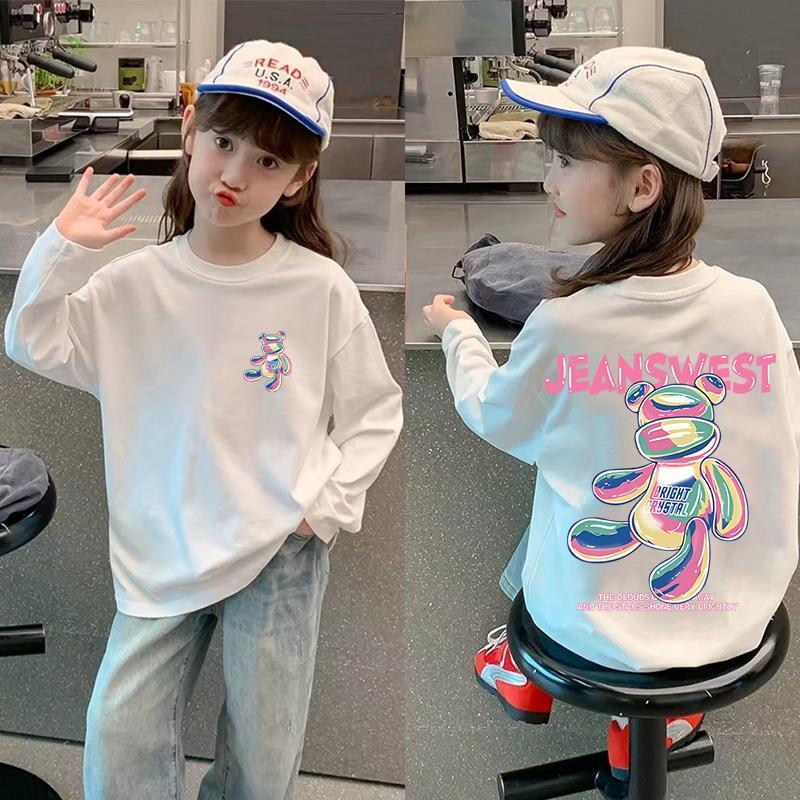 Korean Style Girls' Long Sleeve Cotton T-shirt - Autumn Loose Fit, Medium & Large Sizes, Stylish Base Layer Top