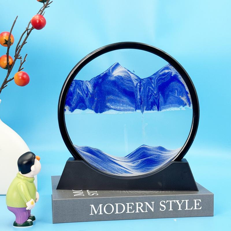 

3D движущийся песок художественная картина круглое стекло глубокий морской пейзаж песочные часы зыбучий песок ремесло струящийся песок живопись офис домашний декор подарок 1PC синий