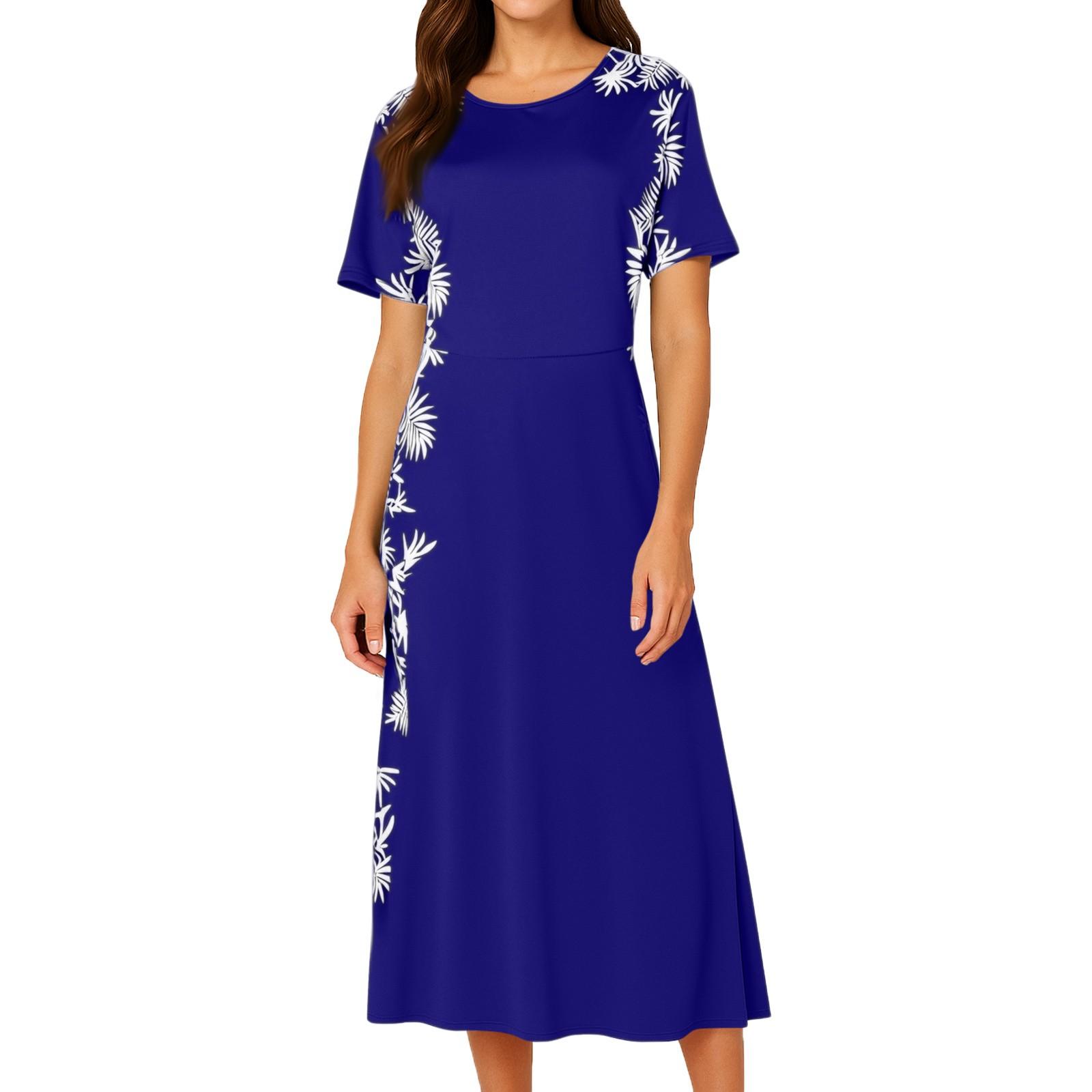 

Женское модное ретро темпераментное платье с круглым вырезом и принтом, модное платье с завышенной талией XXL тёмно-синий