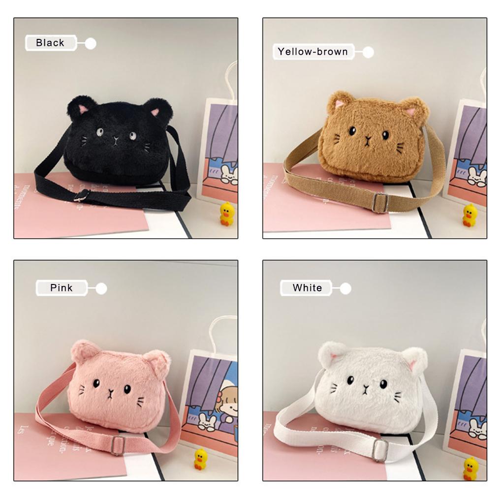 Cartoon Cat Girls Crossbody Bags Soft Plush Messenger Shoulder Bag Winter Animal Shape Handbags Small Purse Wallet