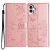 For iPhone 17 Wallet Phone Case Butterfly Floral Imprint Leather Flip Cover with Strap