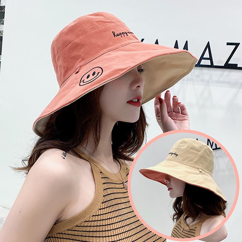 Japanese Literary Smiley Embroidery Fisherman Hat Visor