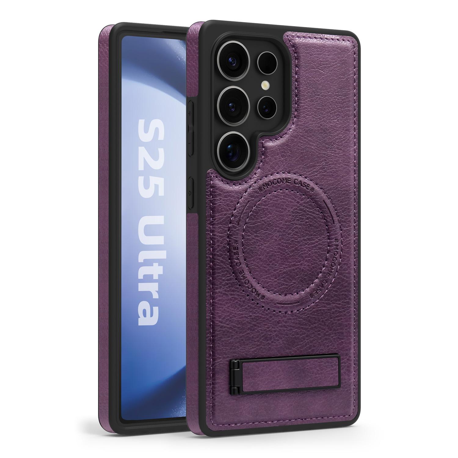 

Чехол для телефона из искусственной кожи с беспроводной зарядкой и магнитным креплением для Samsung Galaxy S24 Ultra S23 S22 Plus с подставкой и противоударным покрытием Samsung S25 Ultra темно-фиолетового