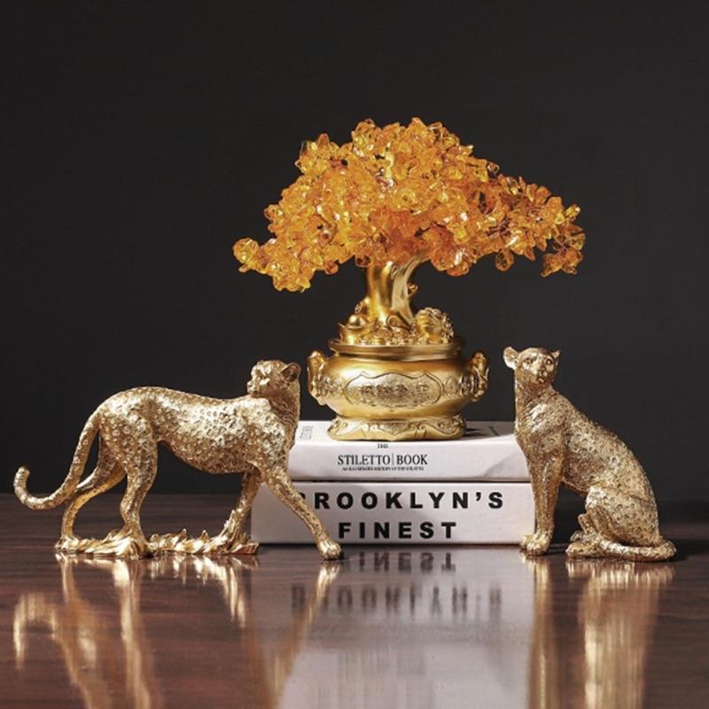 Resin Figurines Animal Statue Home Decor Leopard Sculptures for Yard Indoor Outdoor Decoration Statues Vivid Details