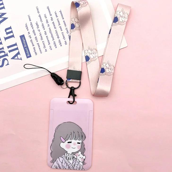 Fashion Flower Women Card Protector Cover Case Card Holder Neck Strap with Lanyard Badge Holder Work ID Card Bus ID Card Holder