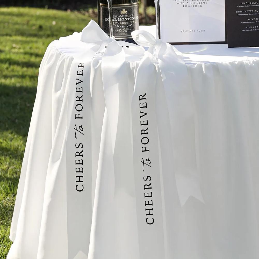 2Pcs Cheers To Forever Wedding Ribbon Wedding Chair Decor Satin Ribbon Champagne Bottle Tie Bride & Groom Tag Reception Ribbons