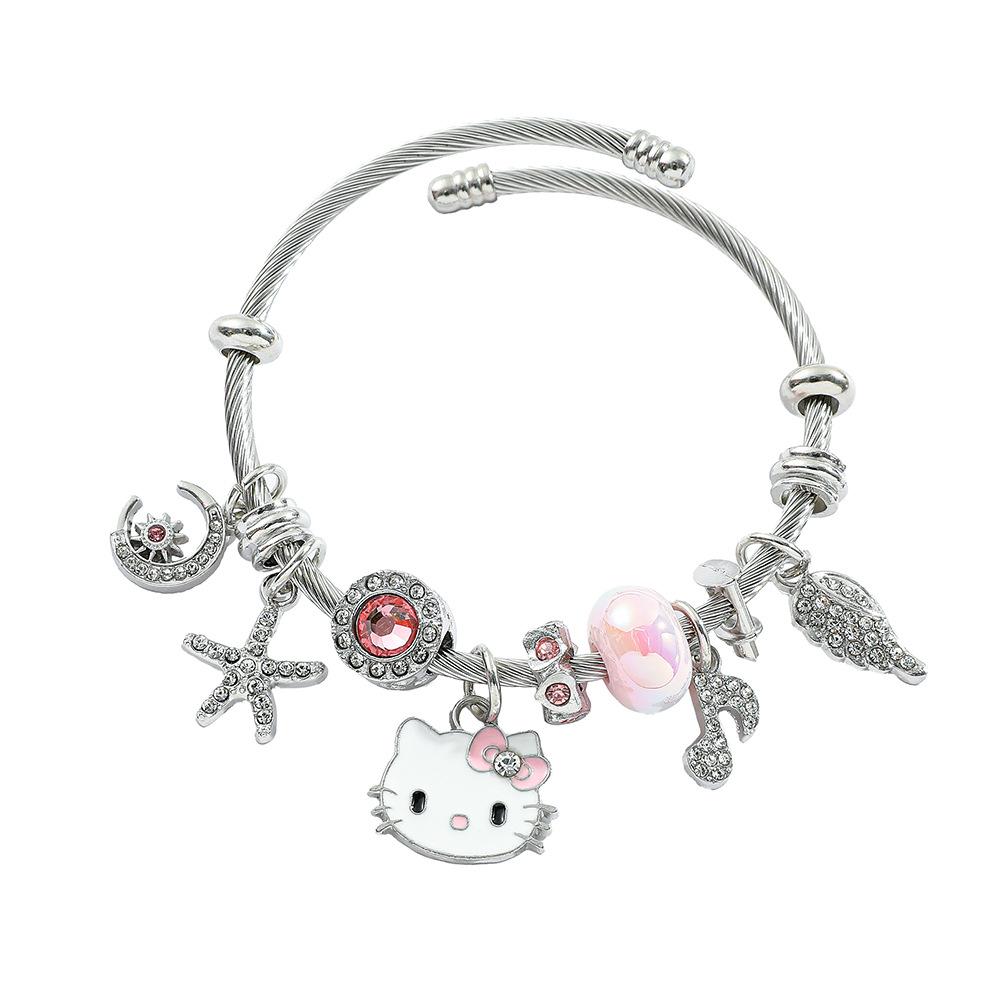 

Adjustable Beaded Bracelet With Cute Cat Charm Fashion Pendant Jewelry For Women Girls
