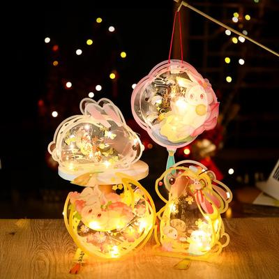 Chinese DIY Rabbit Lantern Kit Mid-Autumn Festival Handheld Glowing Lantern Retro Rabbit Lamp for Spring Festival New Year Party Decor