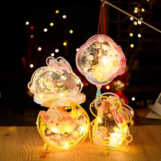 Kinesisk DIY Kaninlyktsett Midt-høstfestival Håndholdt Lysende Lykt Retro Kaninlampe for Vårfestival Nyttårsfestdekor