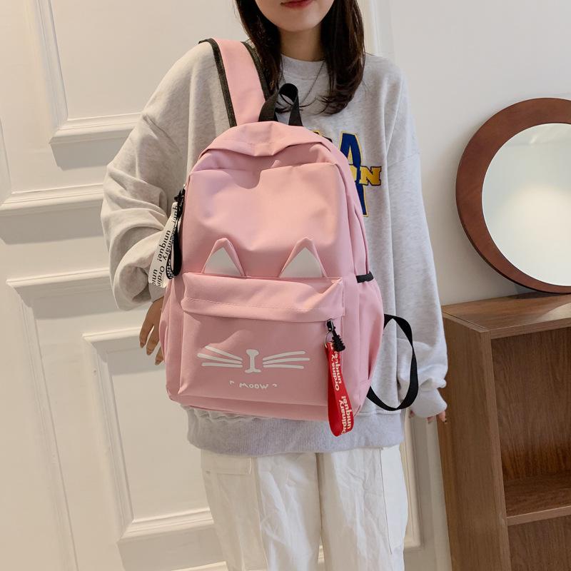 Trendy Cat Ear Canvas Backpack - Versatile School Style for Students