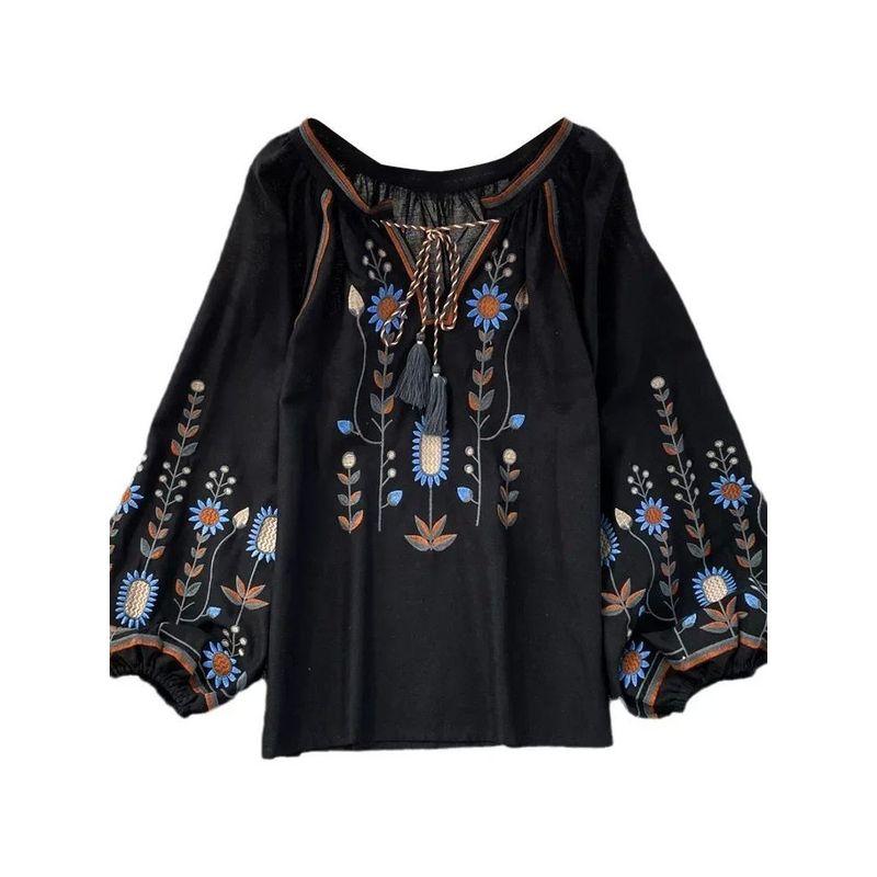 round Neck Loose Embroidered Shirts