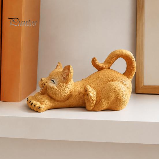 Decorative Resin Figurine for Coffee Shop Stretching Kitten Figurine, Cat Statue, Cute Animal Ornament, Sculpture Office Compact Desktop Decoration