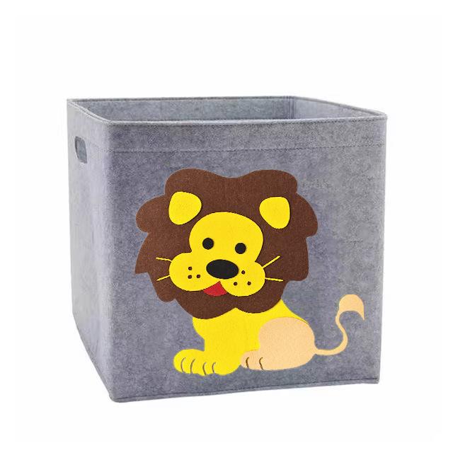 Gray Felt Cloth Storage Box with Cartoon Animal Designs for Kids' Rooms