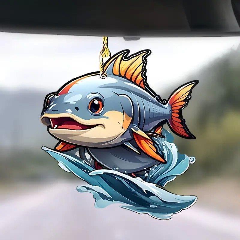2d Acrylic Colorful Fish Car Hanging Pendant Eyecatching Cartoon Keychain Decoration